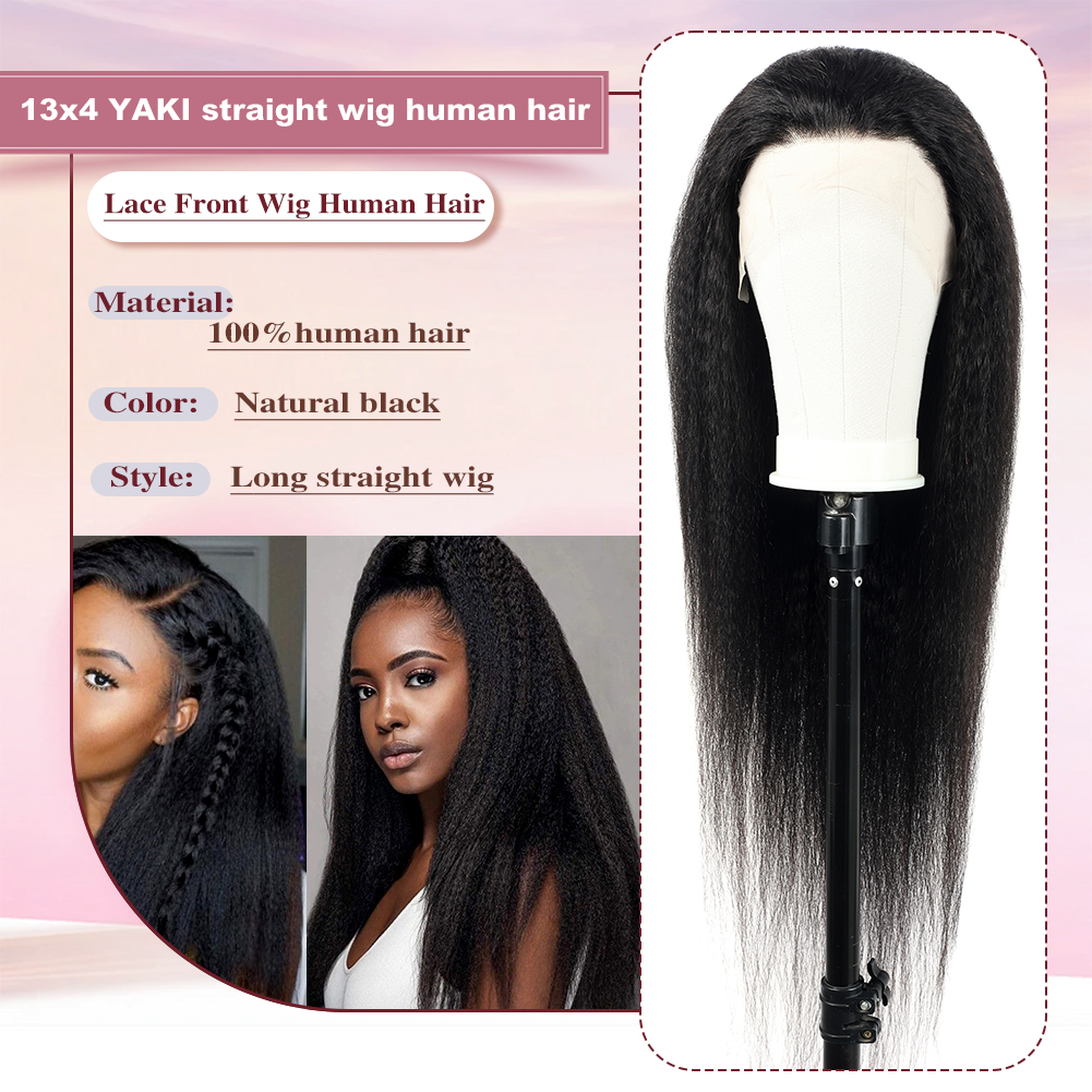 Wholesale & Custom 13×4 Lace Front Long Straight Wig 100% Human Hair Natural Black Yaki Straight Wigs
