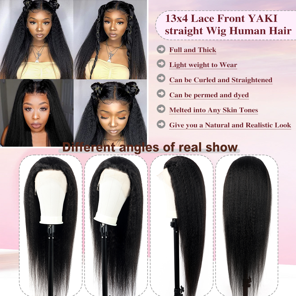 Wholesale & Custom 13×4 Lace Front Long Straight Wig 100% Human Hair Natural Black Yaki Straight Wigs