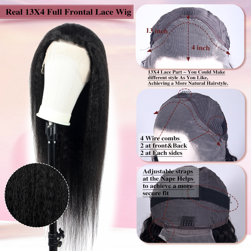 Wholesale & Custom 13×4 Lace Front Long Straight Wig 100% Human Hair Natural Black Yaki Straight Wigs