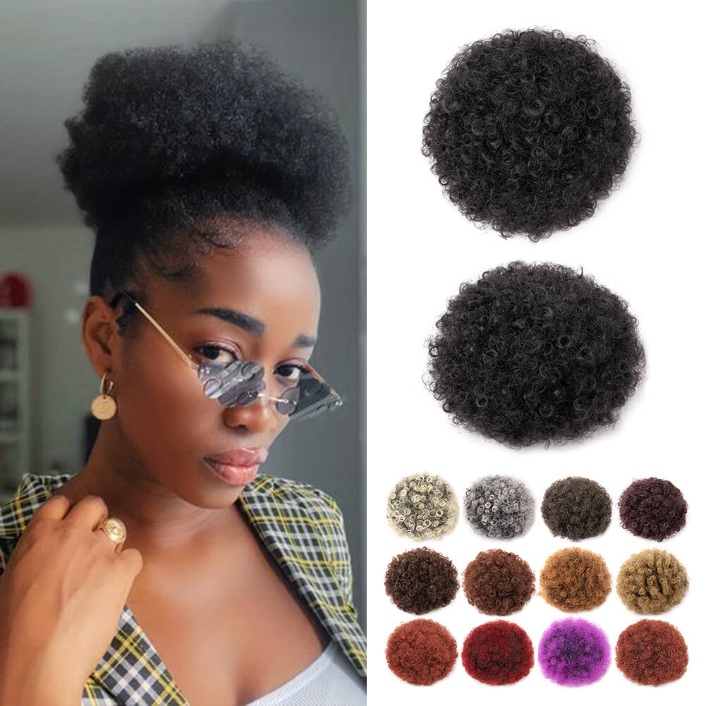 Wholesale & Custom 6 Inch Afro Puff Ponytail, Kinky Curly Synthetic Bun Hair Piece with Drawstring hair