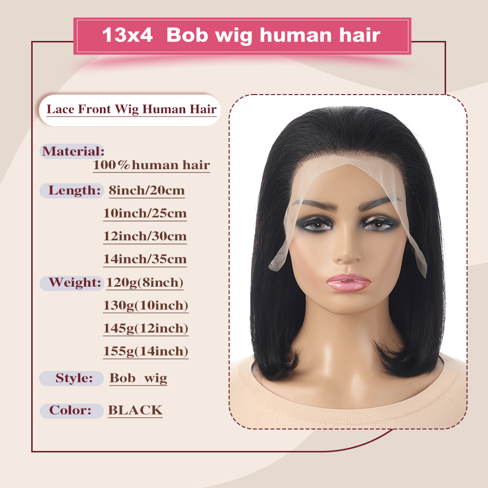 Wholesale & Custom 13×4 Lace Front Bob Wig 100% Human Hair Black Straight Short Bob Wigs