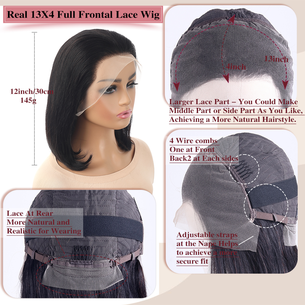 Wholesale & Custom 13×4 Lace Front Bob Wig 100% Human Hair Black Straight Short Bob Wigs