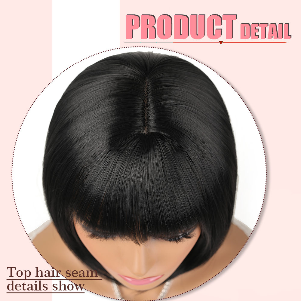 Wholesale & Custom 12 Inch Straight Bob Wig with Bangs, Synthetic Short BOBO Wig for Daily Wear