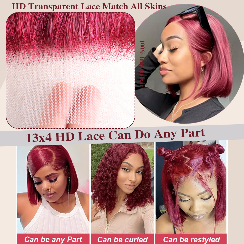Wholesale & Custom 13×4 Lace Front Bob Wig 100% Human Hair 99J Wine Red Straight Short Bob Wigs