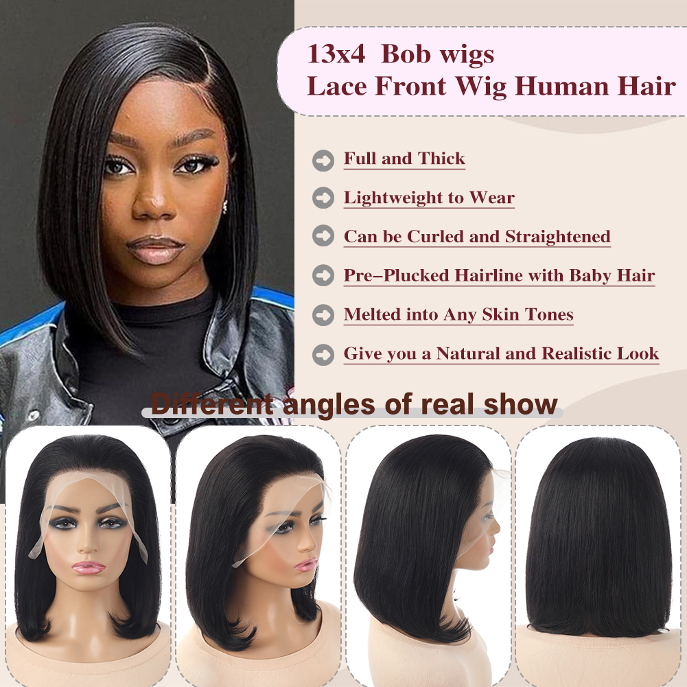 Wholesale & Custom 13×4 Lace Front Bob Wig 100% Human Hair Black Straight Short Bob Wigs