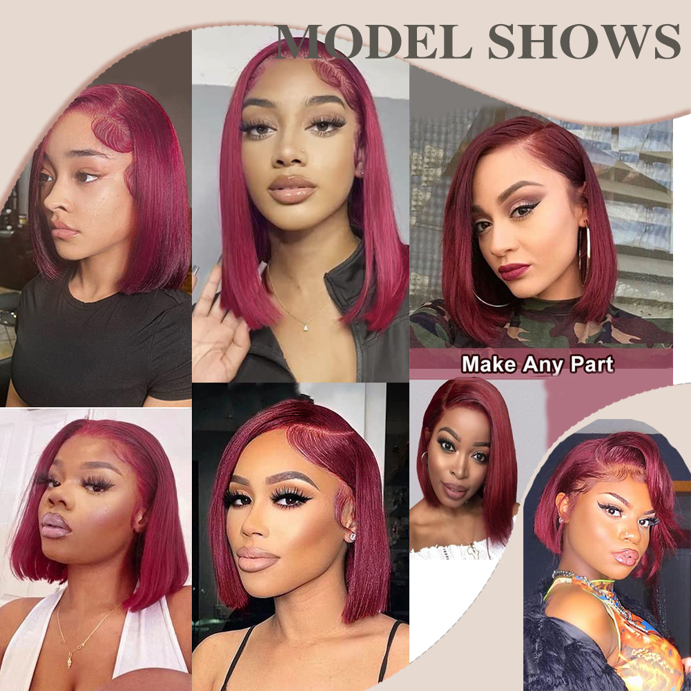 Wholesale & Custom 13×4 Lace Front Bob Wig 100% Human Hair 99J Wine Red Straight Short Bob Wigs