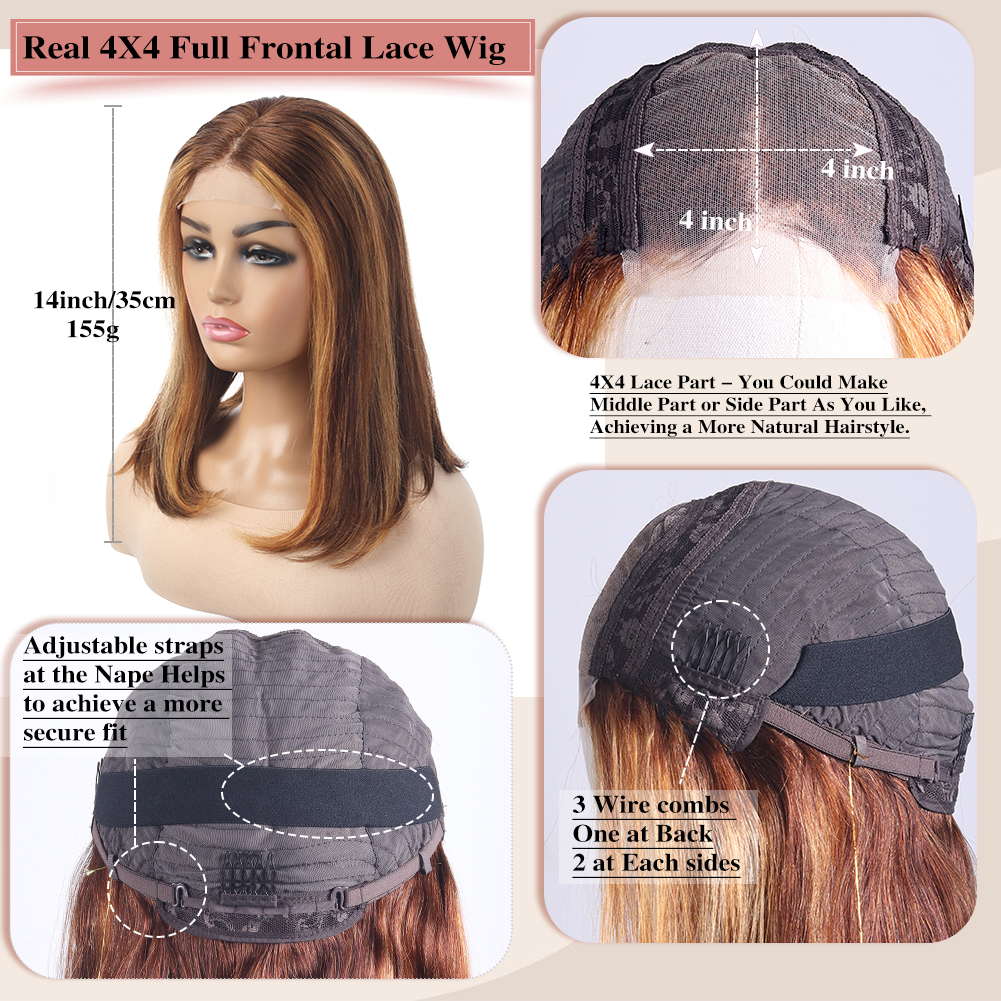 Wholesale & Custom 4×4 Lace Front Bob Wig 100% Human Hair Highlight Balayage Straight Short Bob Wigs