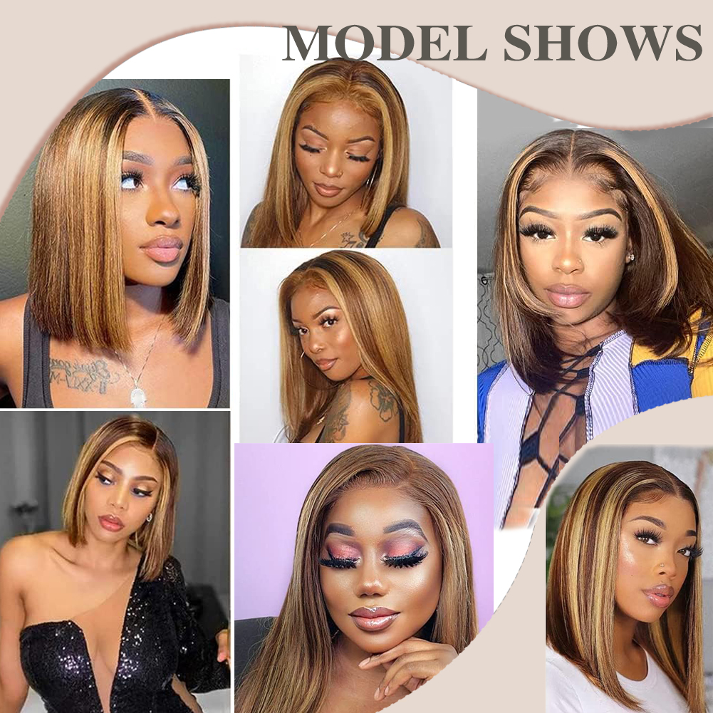 Wholesale & Custom 4×4 Lace Front Bob Wig 100% Human Hair Highlight Balayage Straight Short Bob Wigs