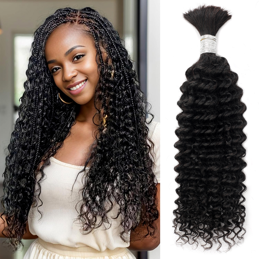 Wholesale & Custom Boho Human Hair for Braiding 100% Virgin Deep waveHuman Braiding Hair Bulk Natural Black