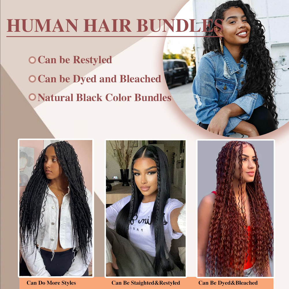 Wholesale & Custom Boho Human Hair for Braiding 100% Virgin Deep waveHuman Braiding Hair Bulk Natural Black