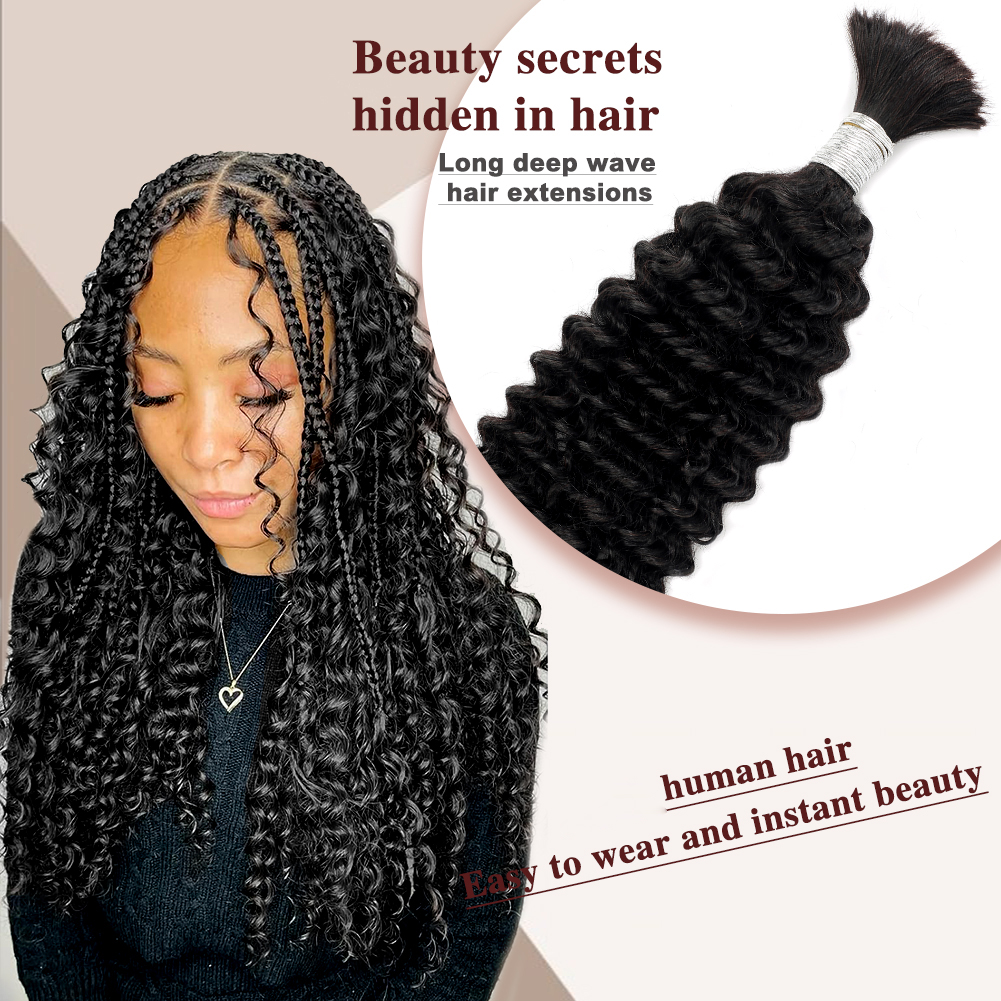 Wholesale & Custom Boho Human Hair for Braiding 100% Virgin Deep waveHuman Braiding Hair Bulk Natural Black