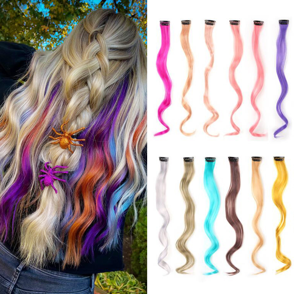 Wholesale & Custom Curly Wavy Colored Clip in Hair Extensions, 20 Inch  Premium Synthetic Wavy Highlight Hair Pieces