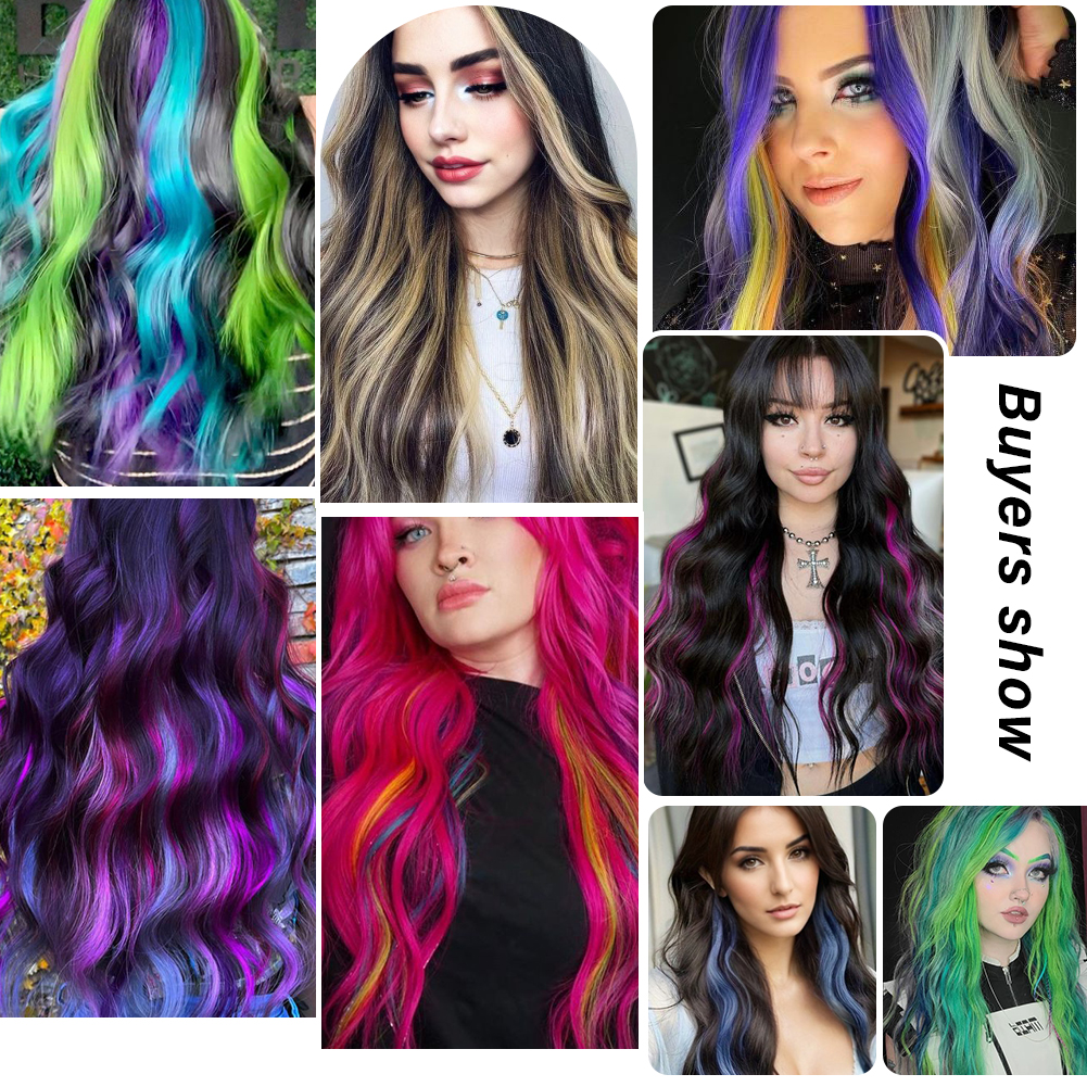 Wholesale & Custom Curly Wavy Colored Clip in Hair Extensions, 20 Inch  Premium Synthetic Wavy Highlight Hair Pieces