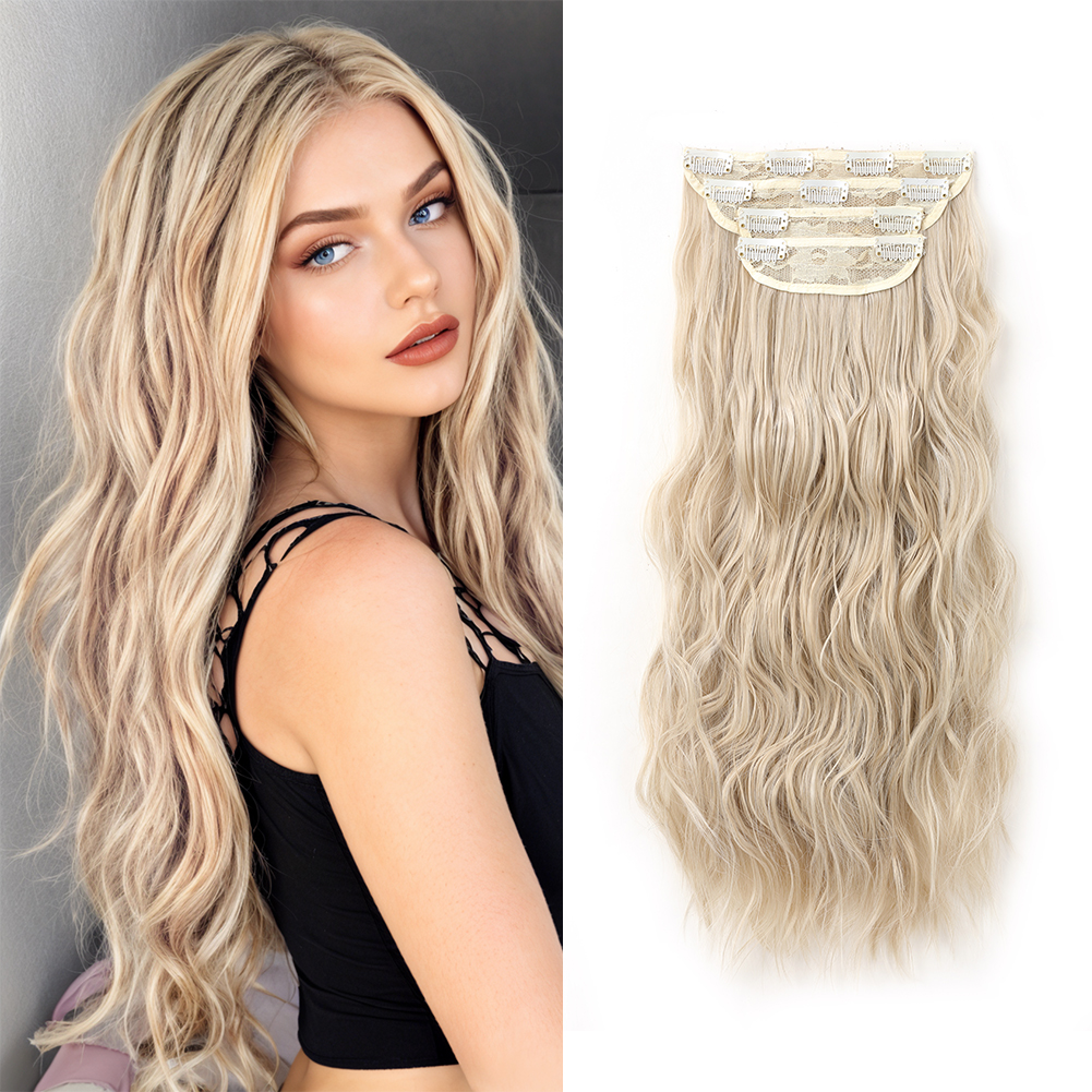 Wholesale & Custom 4PCS Wavy Clip in Hair Extensions, Premium Synthetic Clip-on Hair Extensions with Breathable Lace Base