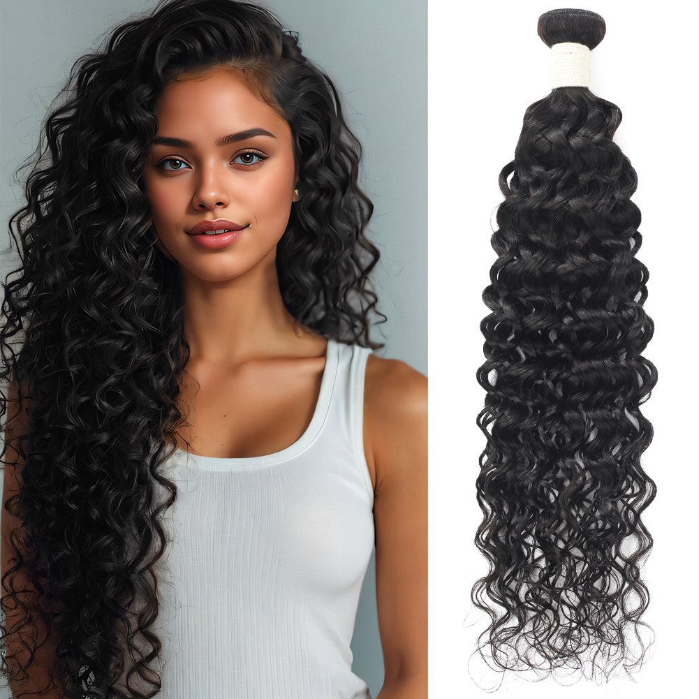 Wholesale & Custom Water Wave Human Hair Bundles 100% Virgin Human Hair Extensions Natural Black