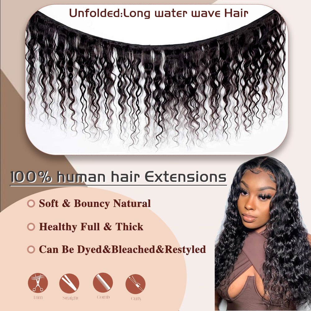 Wholesale & Custom Water Wave Human Hair Bundles 100% Virgin Human Hair Extensions Natural Black