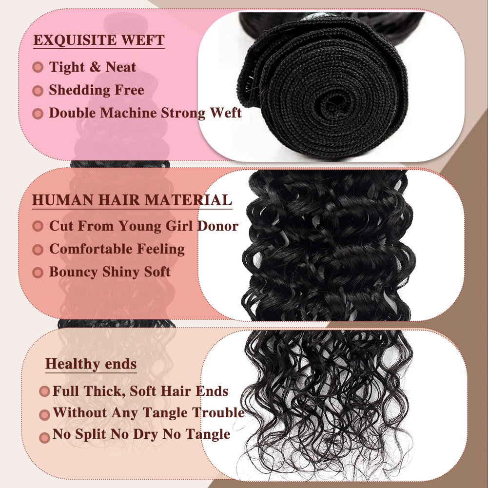 Wholesale & Custom Water Wave Human Hair Bundles 100% Virgin Human Hair Extensions Natural Black