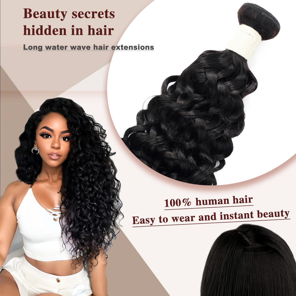 Wholesale & Custom Water Wave Human Hair Bundles 100% Virgin Human Hair Extensions Natural Black