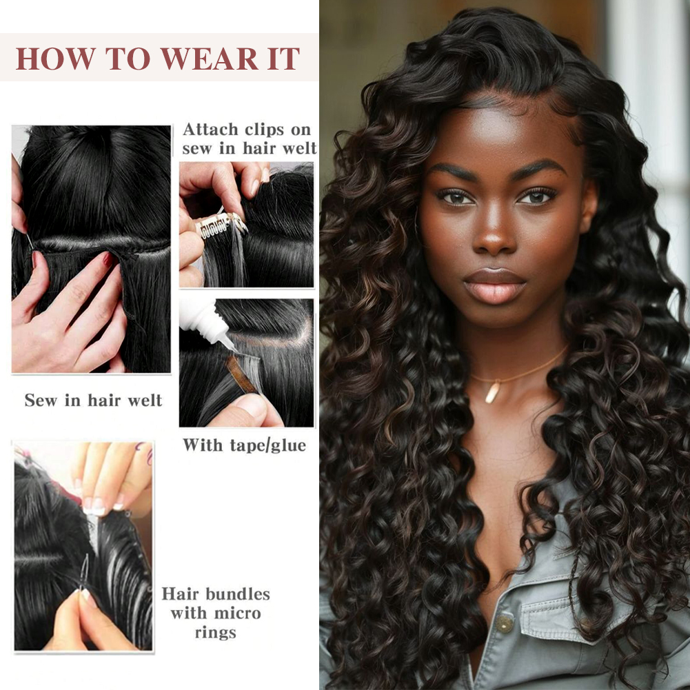 Wholesale & Custom Water Wave Human Hair Bundles 100% Virgin Human Hair Extensions Natural Black