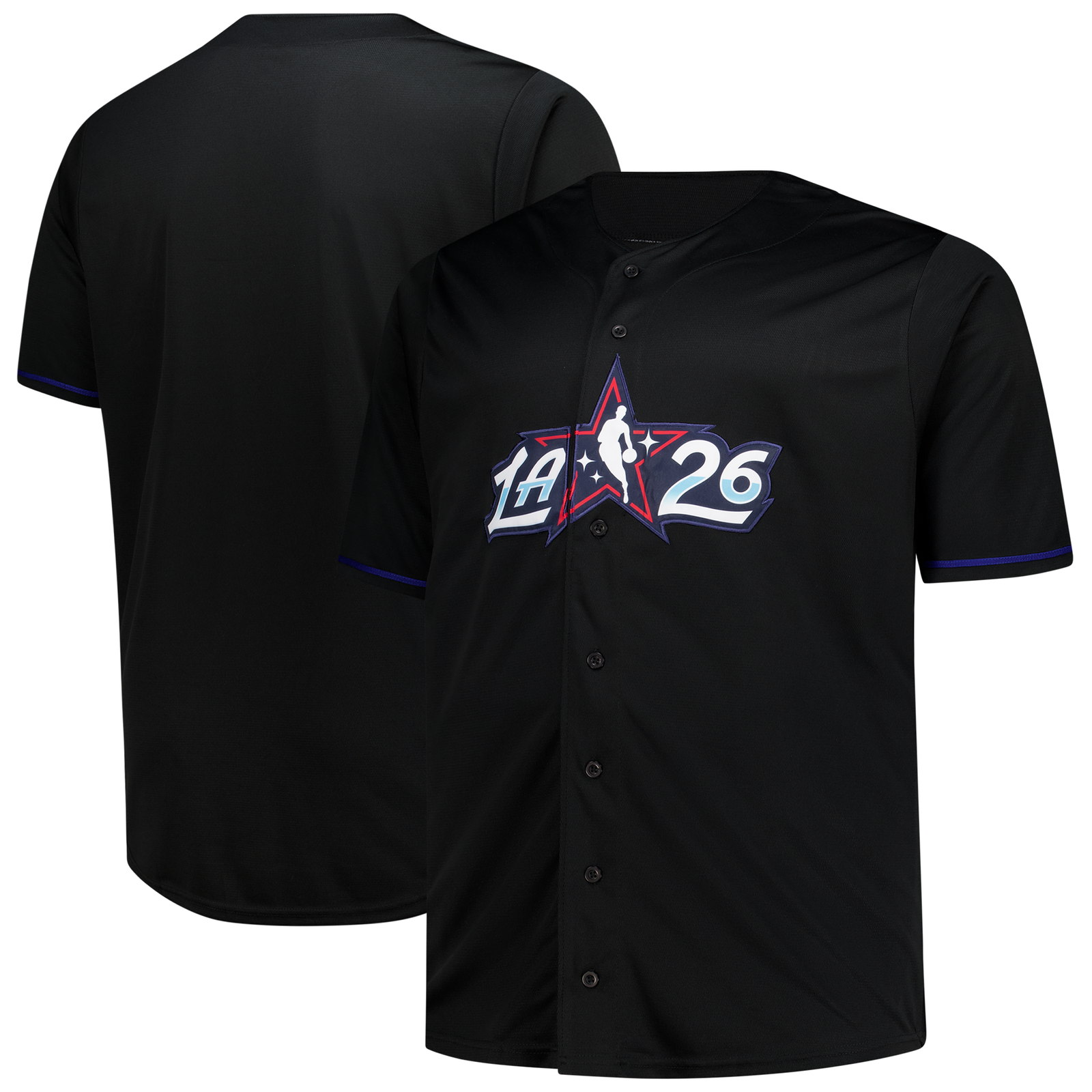 2026 NBA All-Star Game Big & Tall Full-Button Jersey Black - front and back view