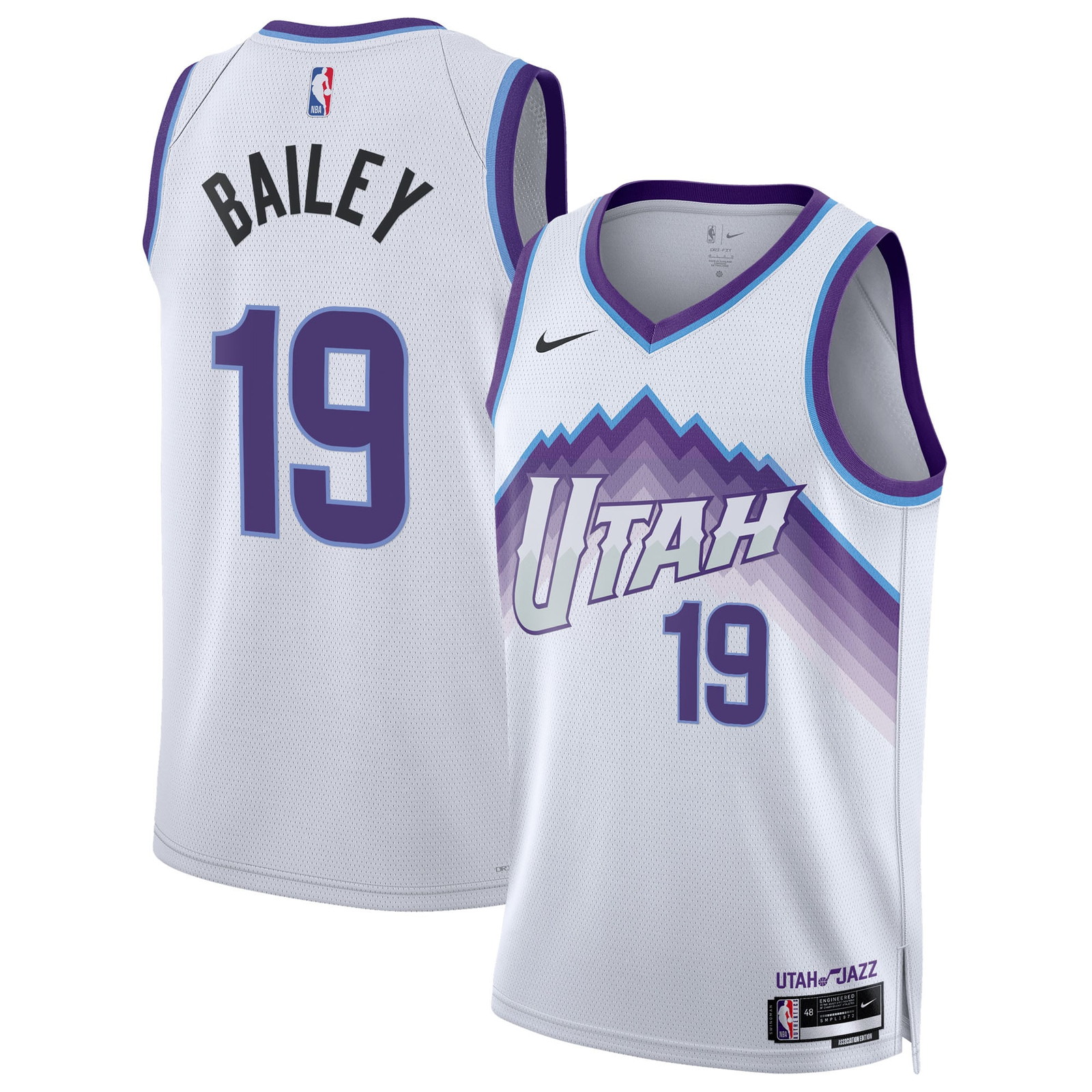 Ace Bailey Utah Jazz Unisex Swingman Jersey Association Edition White - front and back view
