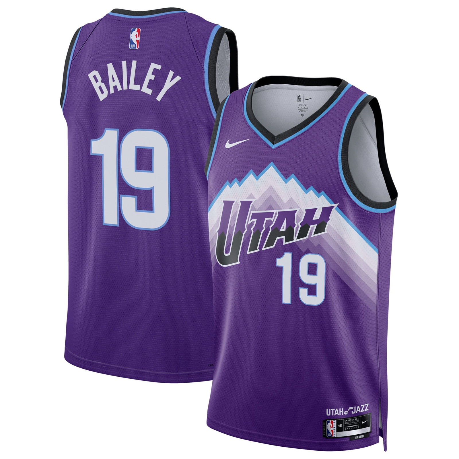 Ace Bailey Utah Jazz Unisex Swingman Jersey Icon Edition Purple - front and back view