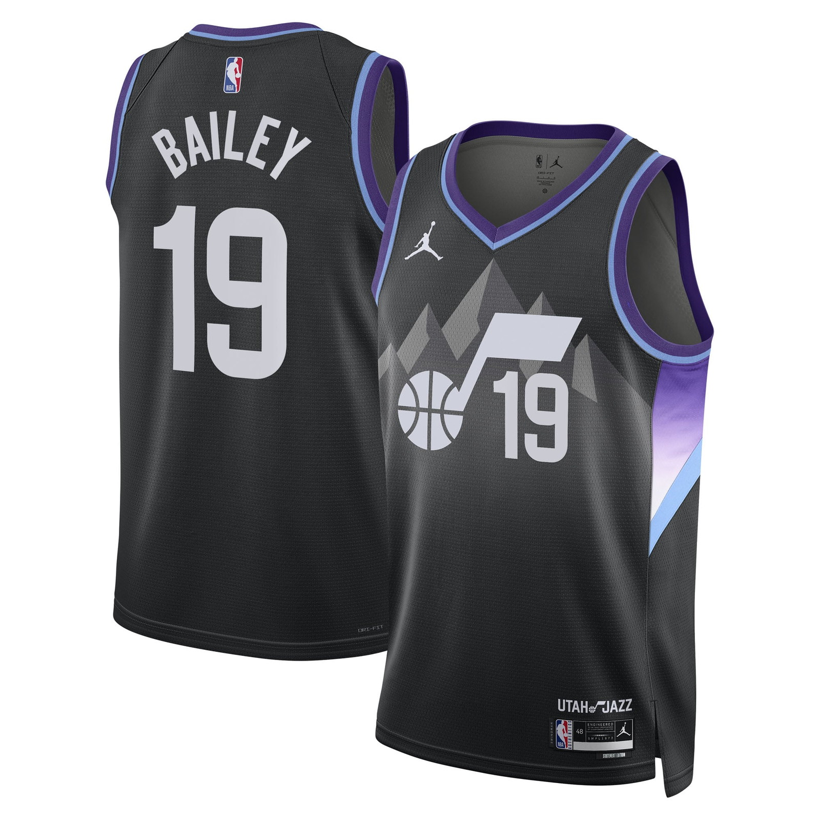 Ace Bailey Utah Jazz Unisex Swingman Player Jersey Statement Edition Black - front and back view