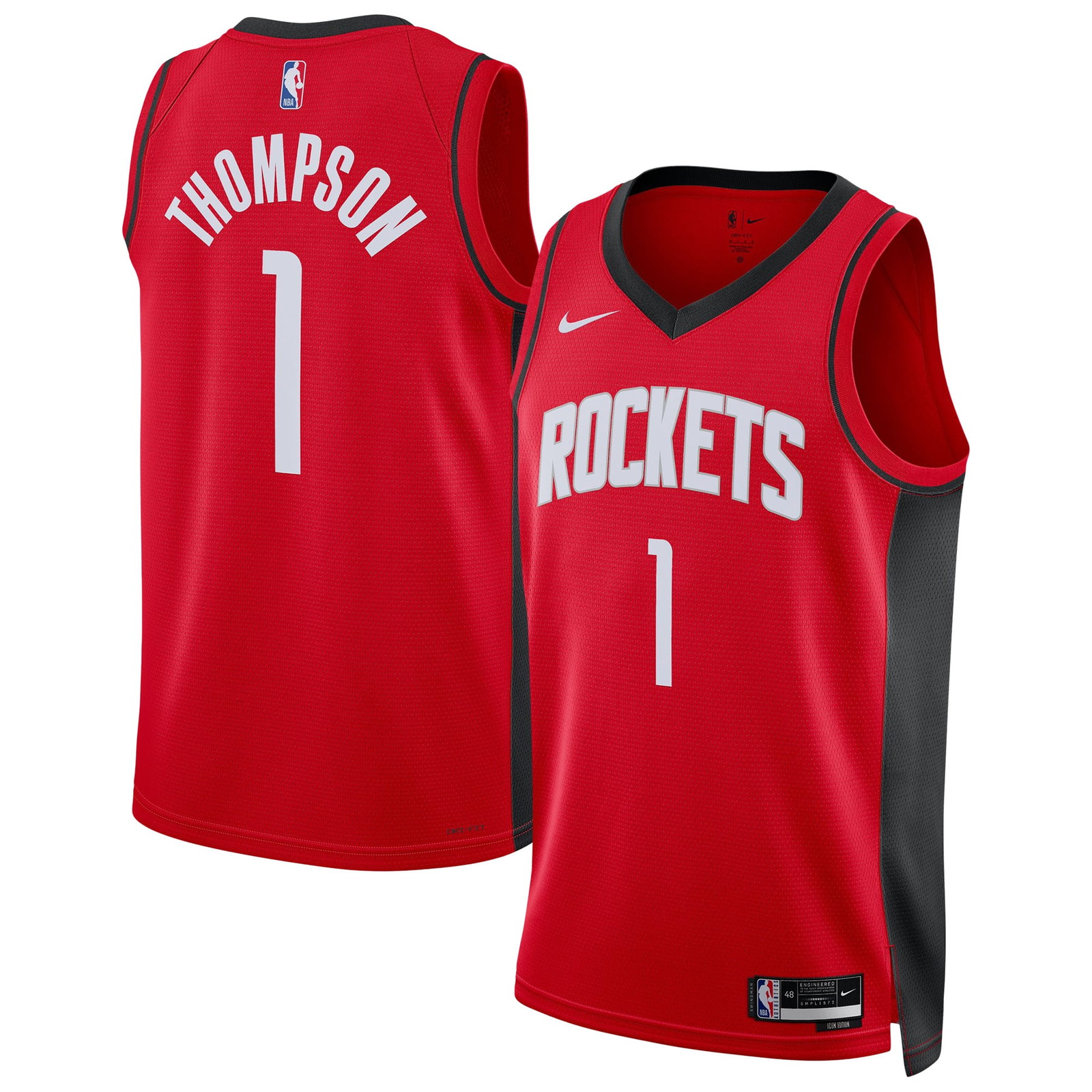 Amen Thompson Houston Rockets Unisex Swingman Player Jersey Icon Edition Red - front and back view