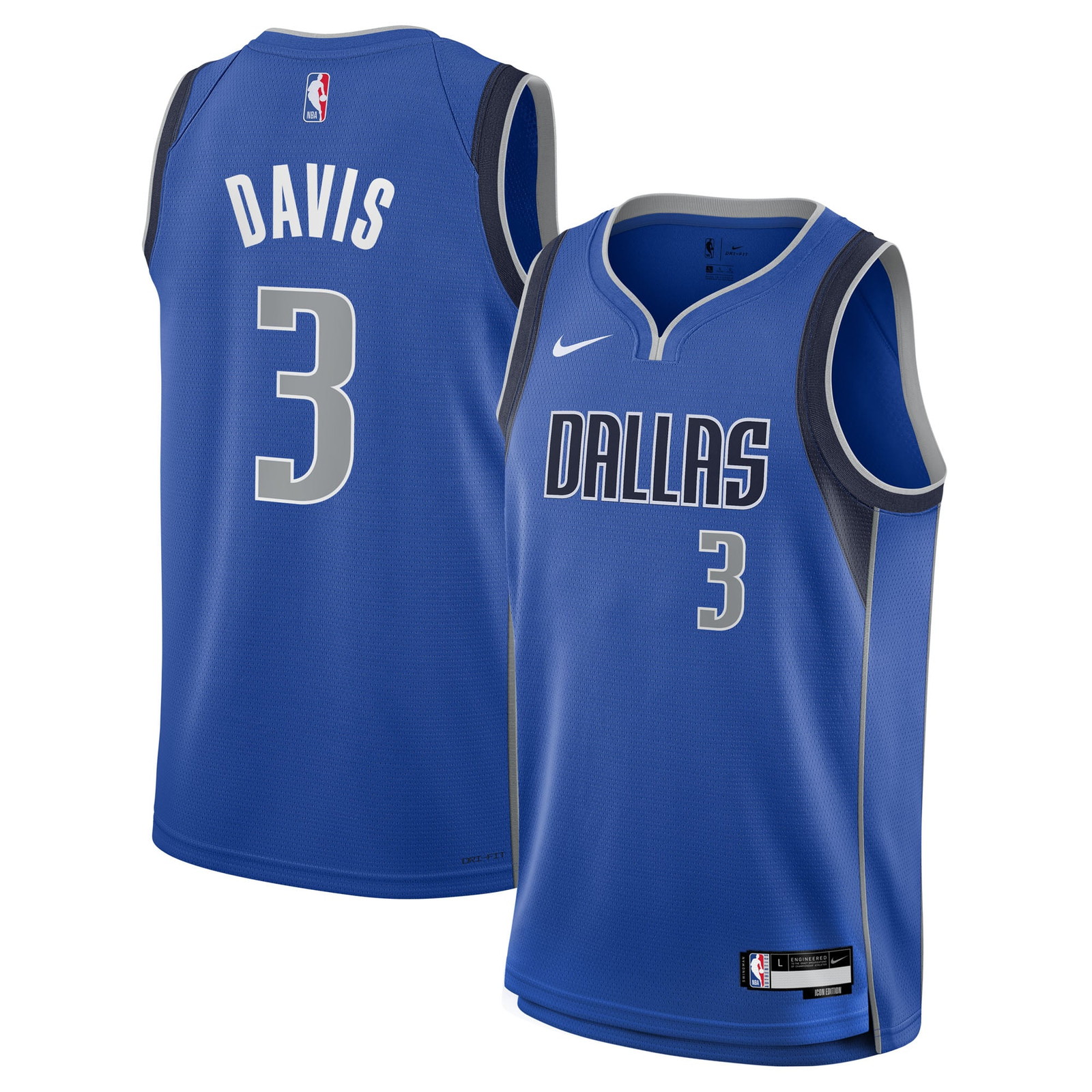 Anthony Davis Dallas Mavericks Youth Swingman Jersey Icon Edition Blue - front and back view