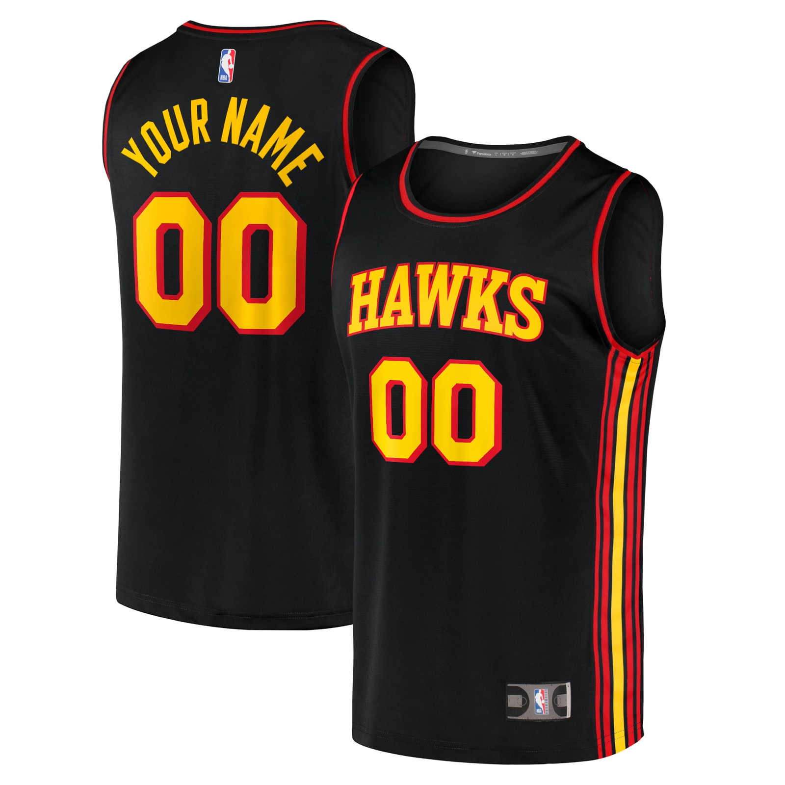 Atlanta Hawks Fast Break Fan Version Custom Jersey Black Statement Edition - front and back view