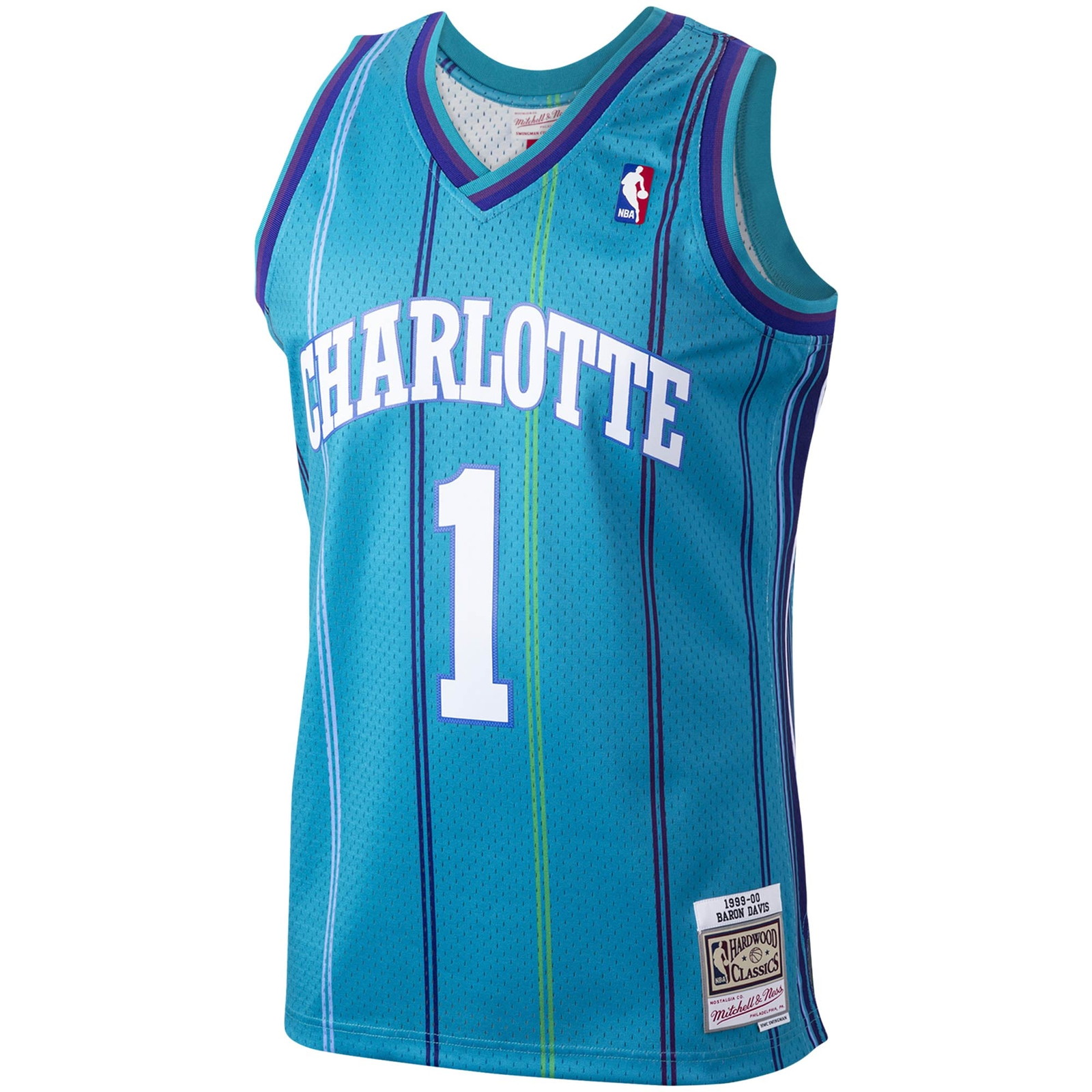 Baron Davis Charlotte Hornets 1999/00 Hardwood Classics Swingman Jersey Teal - front view