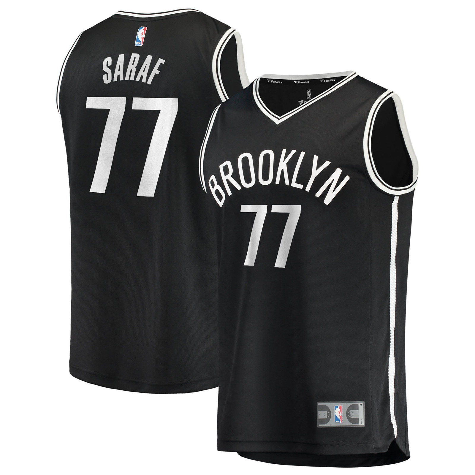Ben Saraf Brooklyn Nets Youth Fast Break Fan Version Jersey Black Icon Edition - front and back view