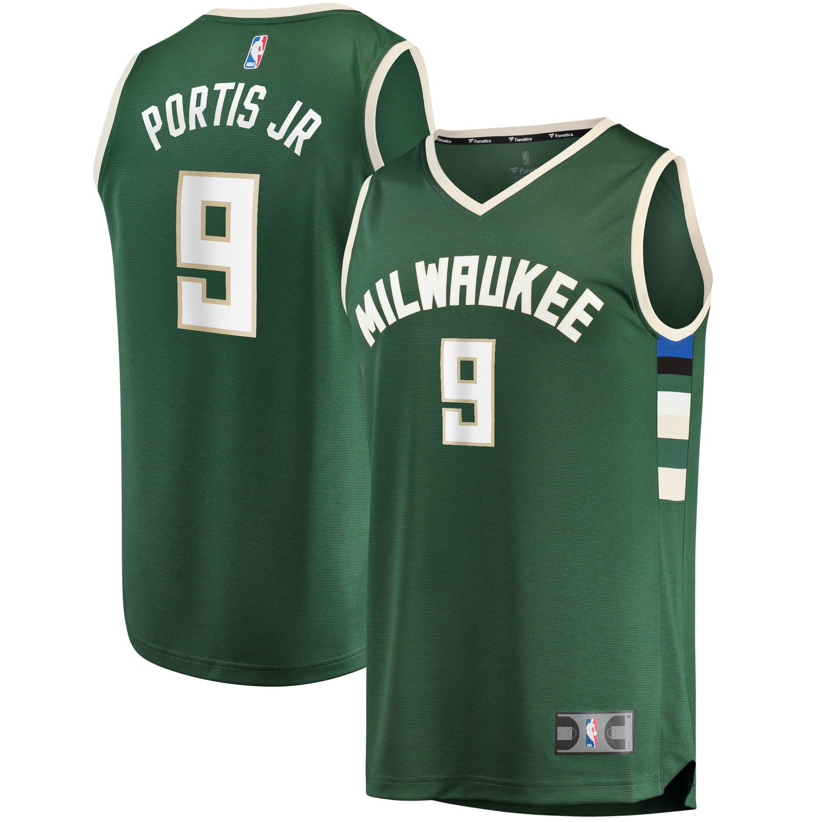 Bobby Portis Milwaukee Bucks Fast Break Fan Version Jersey Icon Edition Green - front and back view