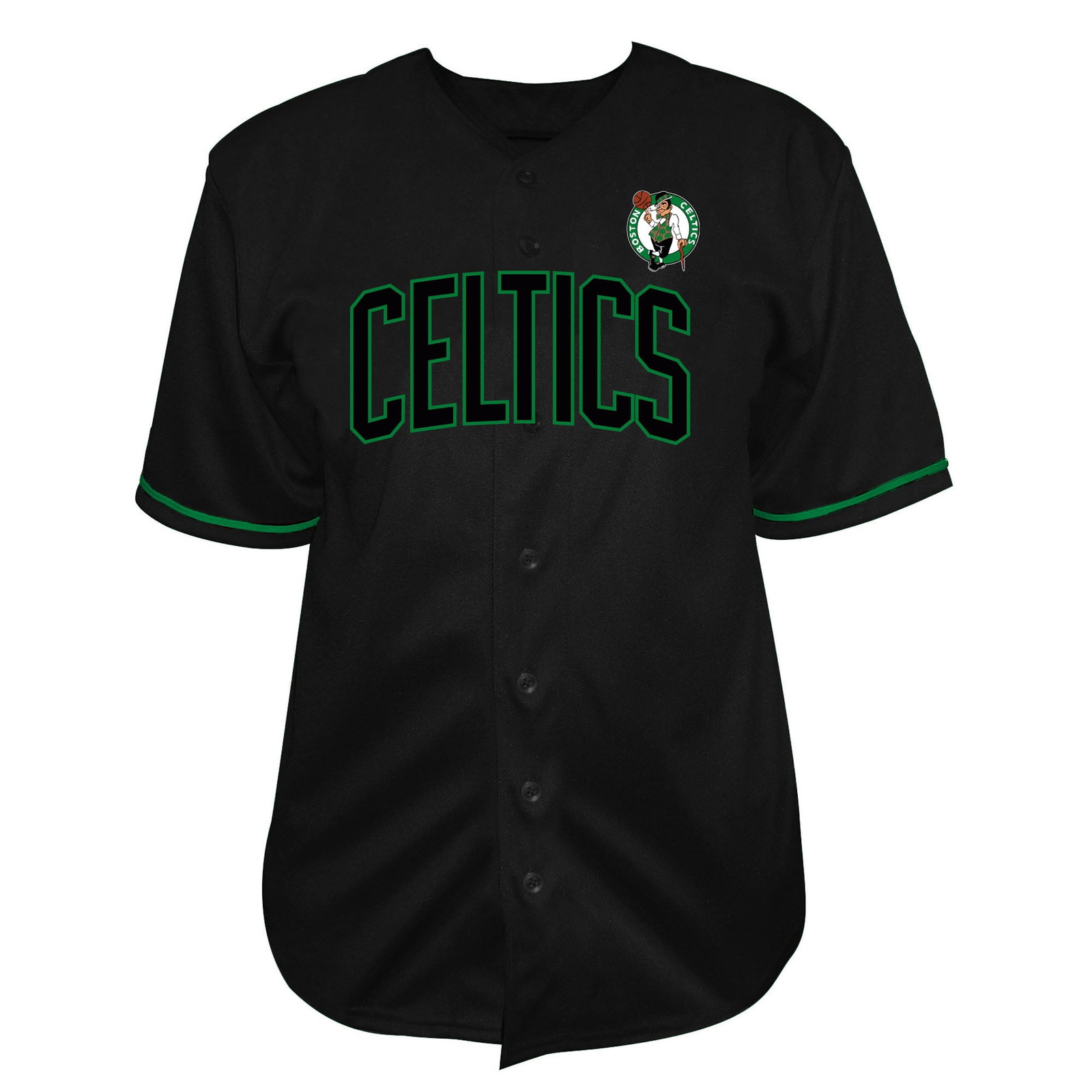 Boston Celtics Big & Tall Pop Full-Button Baseball Jersey Black - front and back view