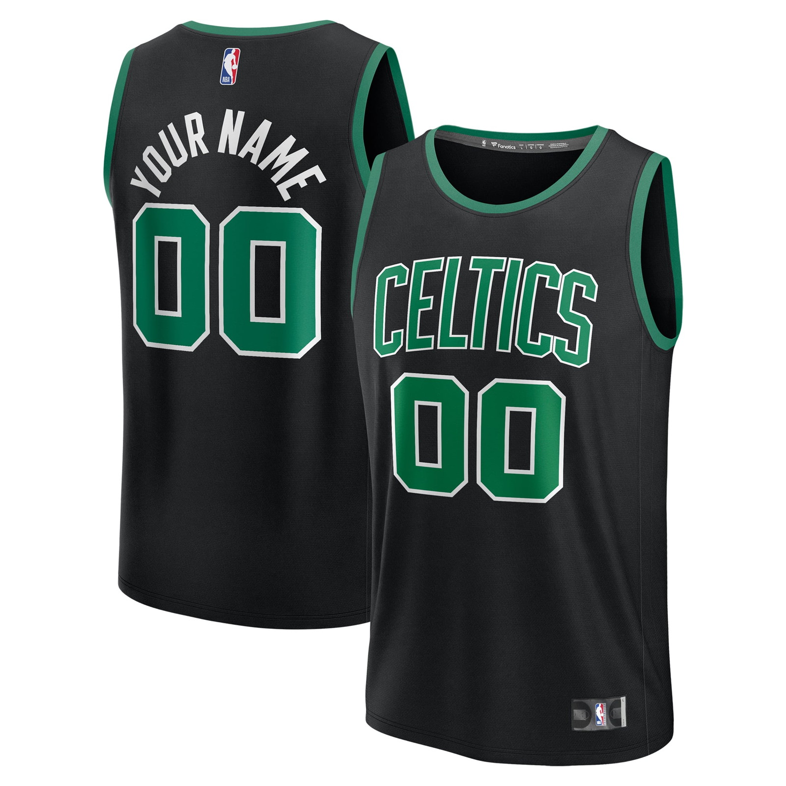Boston Celtics Fast Break Custom Jersey Statement Edition Black - front and back view