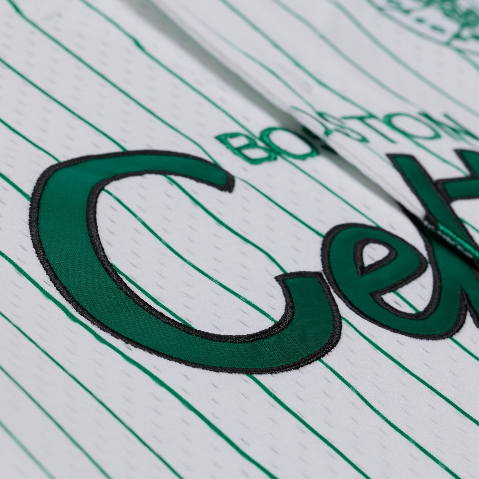 Boston Celtics Head Coach Pinstripe Mesh Full-Button Baseball Jersey White - close-up detail 2