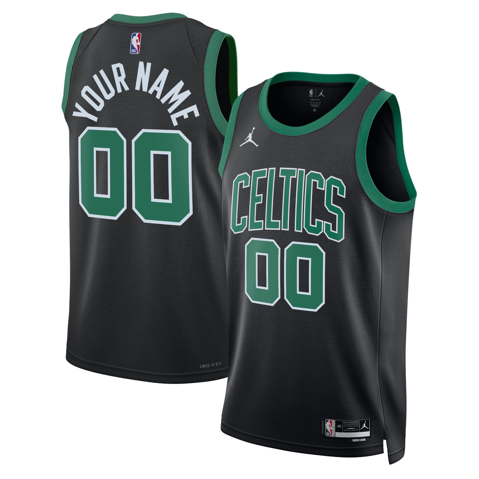 Boston Celtics Unisex 2022/23 Swingman Custom Jersey Statement Edition Black - front and back view