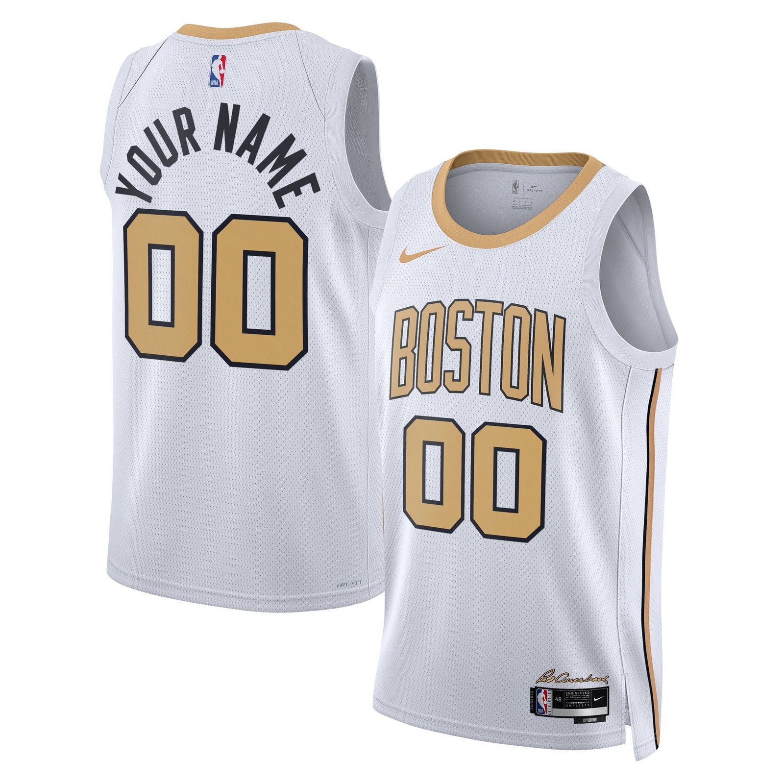 Boston Celtics Unisex 2025/26 City Edition Swingman Custom Jersey White - front and back view