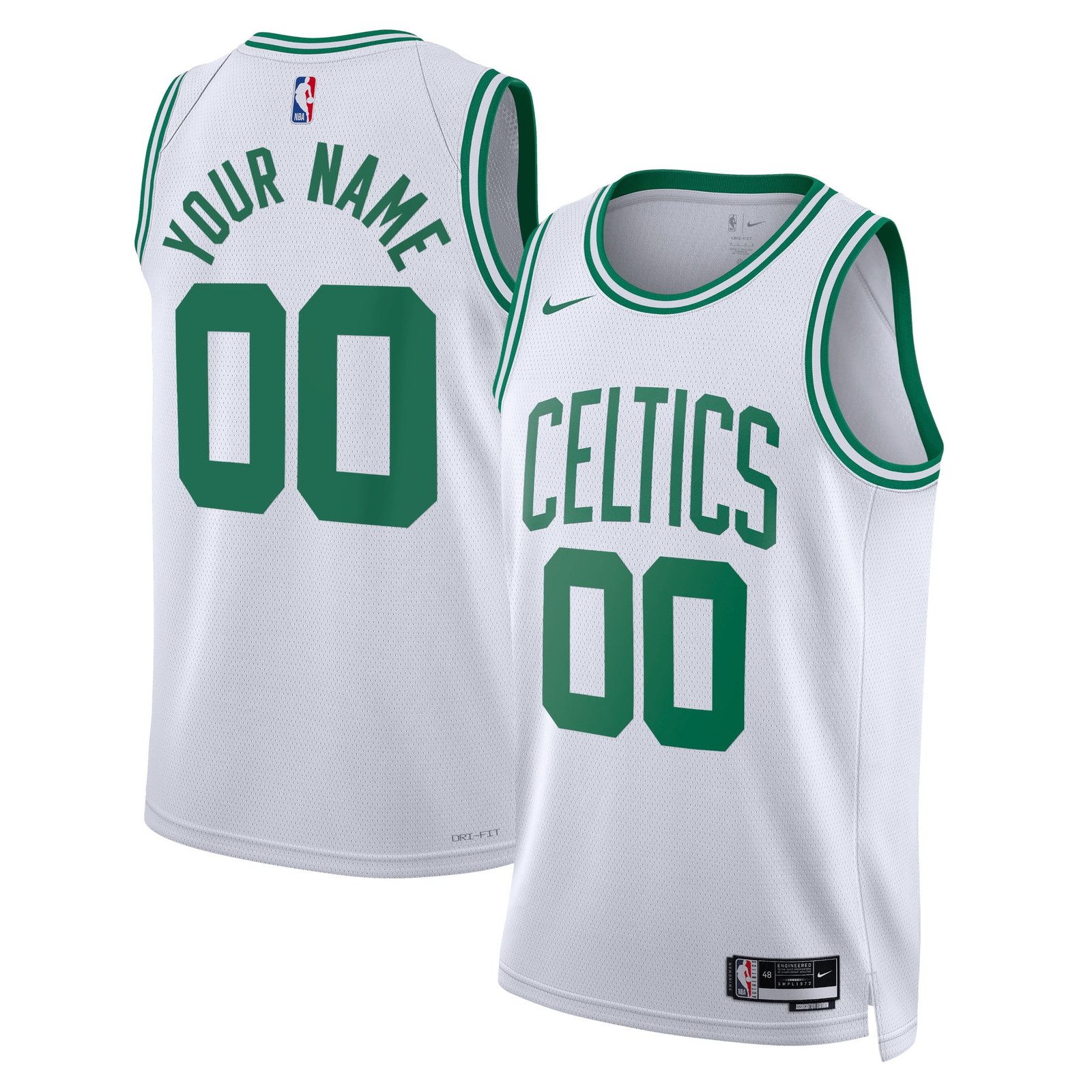 Boston Celtics Unisex Swingman Custom Jersey White Association Edition - front and back view