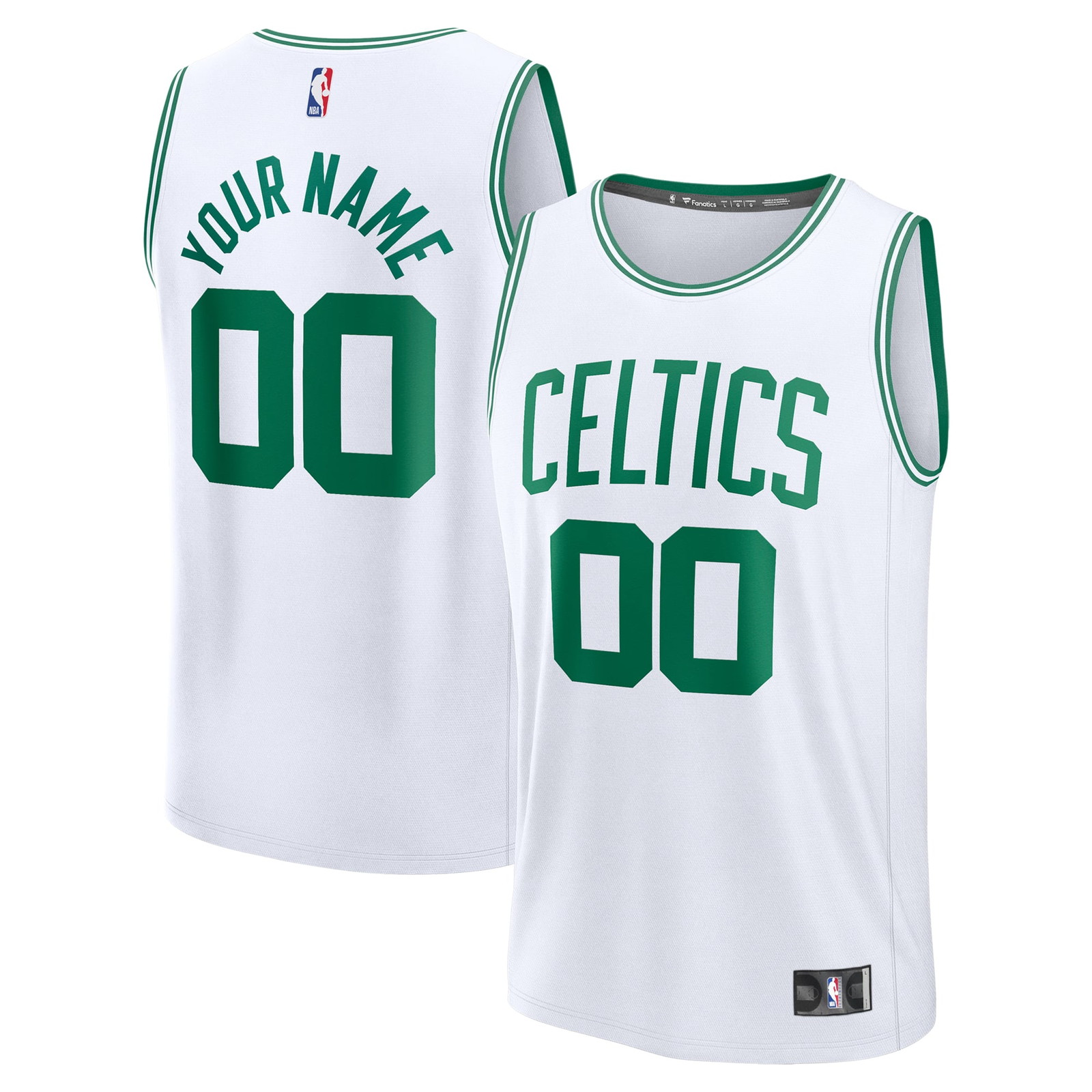 Boston Celtics Fast Break Custom Jersey Association Edition White - front and back view