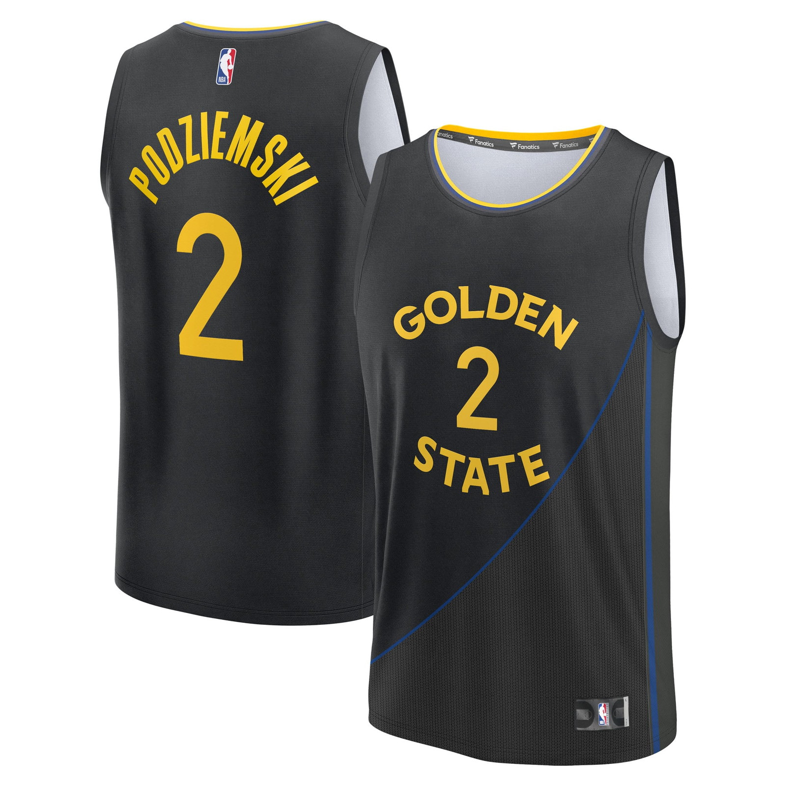 Brandin Podziemski Golden State Warriors Fast Break Fan Version Player Jersey - front and back view