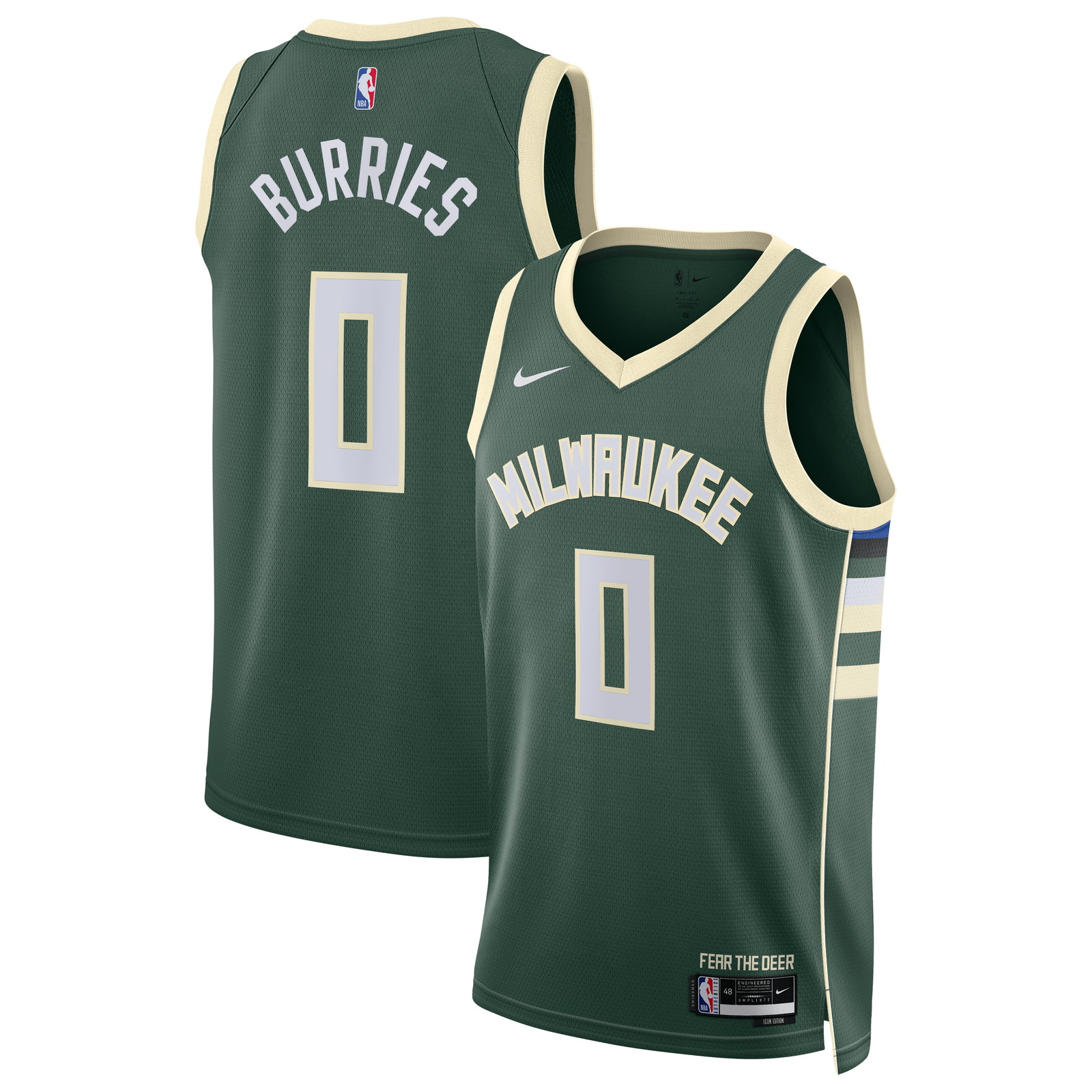 Brayden Burries Milwaukee Bucks Unisex Swingman Jersey Icon Edition Hunter - front and back view