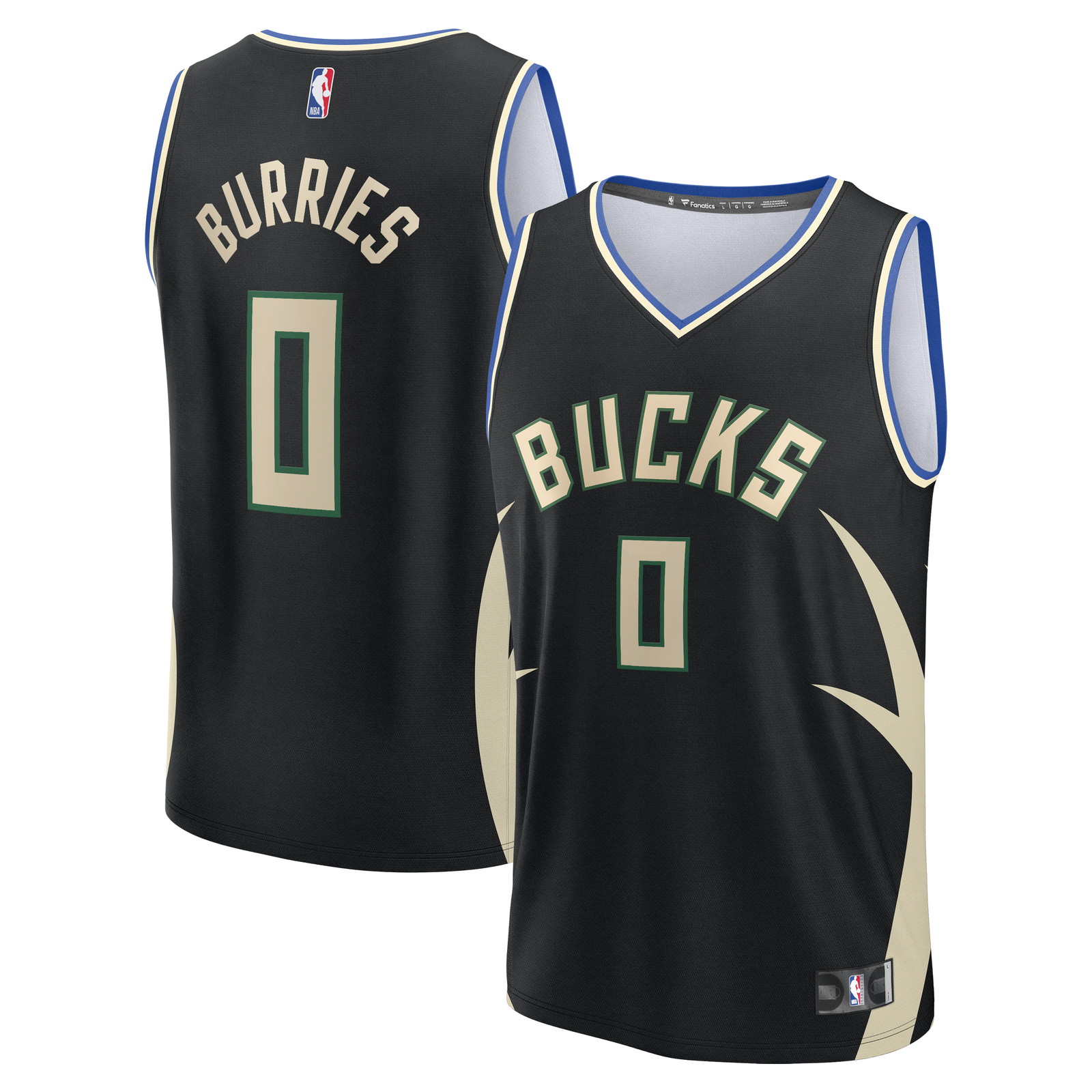Brayden Burries Milwaukee Bucks Youth Fast Break Fan Version Jersey Black - front and back view