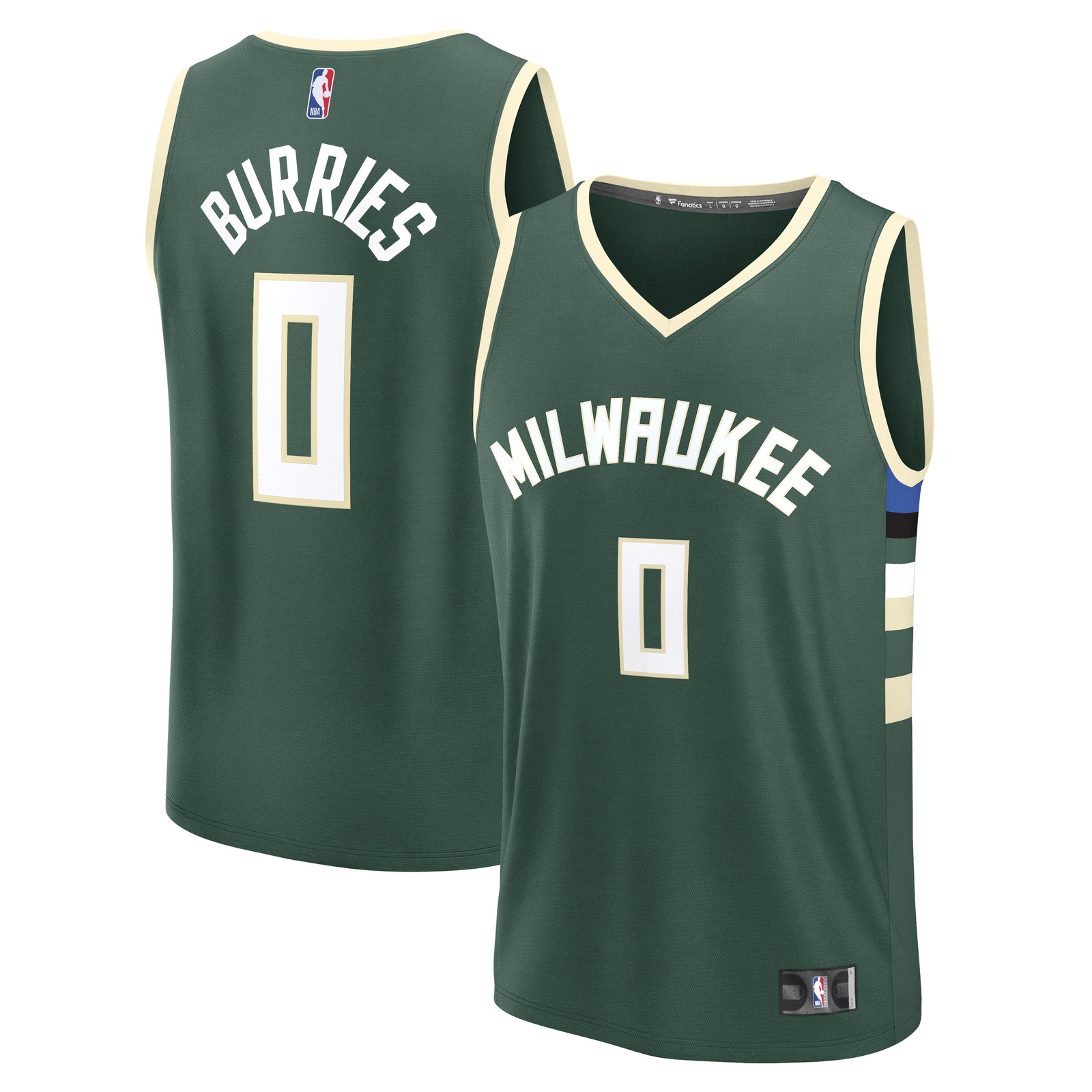 Brayden Burries Milwaukee Bucks Youth Fast Break Fan Version Jersey Hunter - front and back view