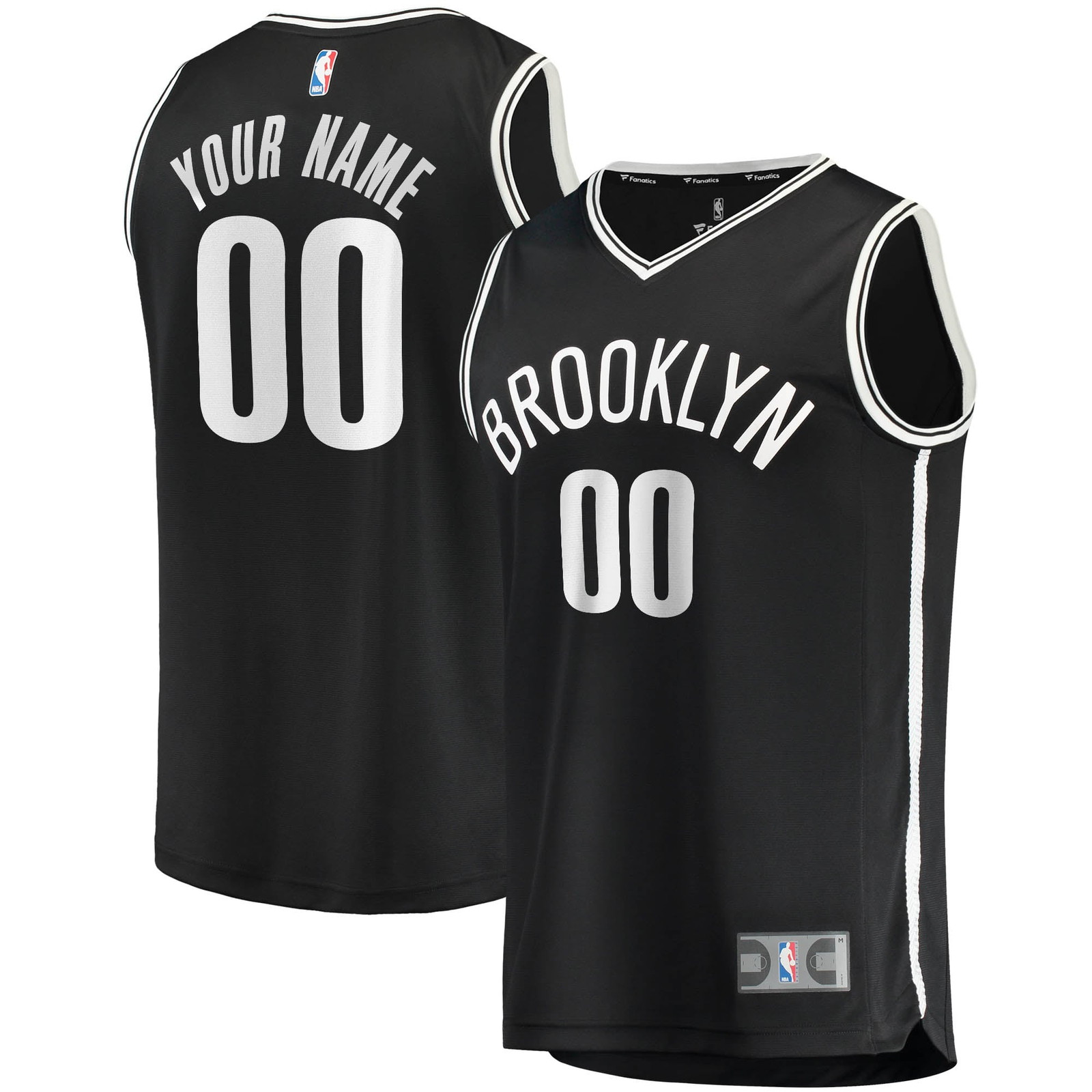 Brooklyn Nets Fast Break Custom Fan Version Jersey Black Icon Edition - front and back view