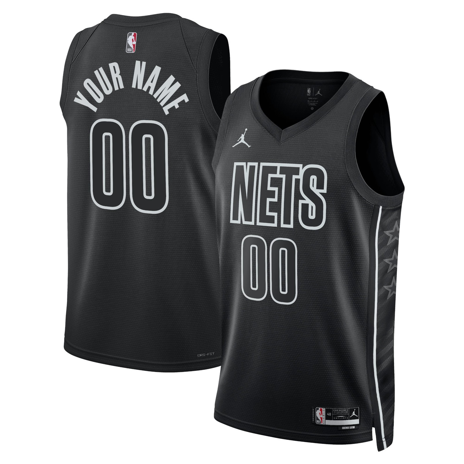Brooklyn Nets Unisex 2022/23 Swingman Custom Jersey Statement Edition Black - front and back view