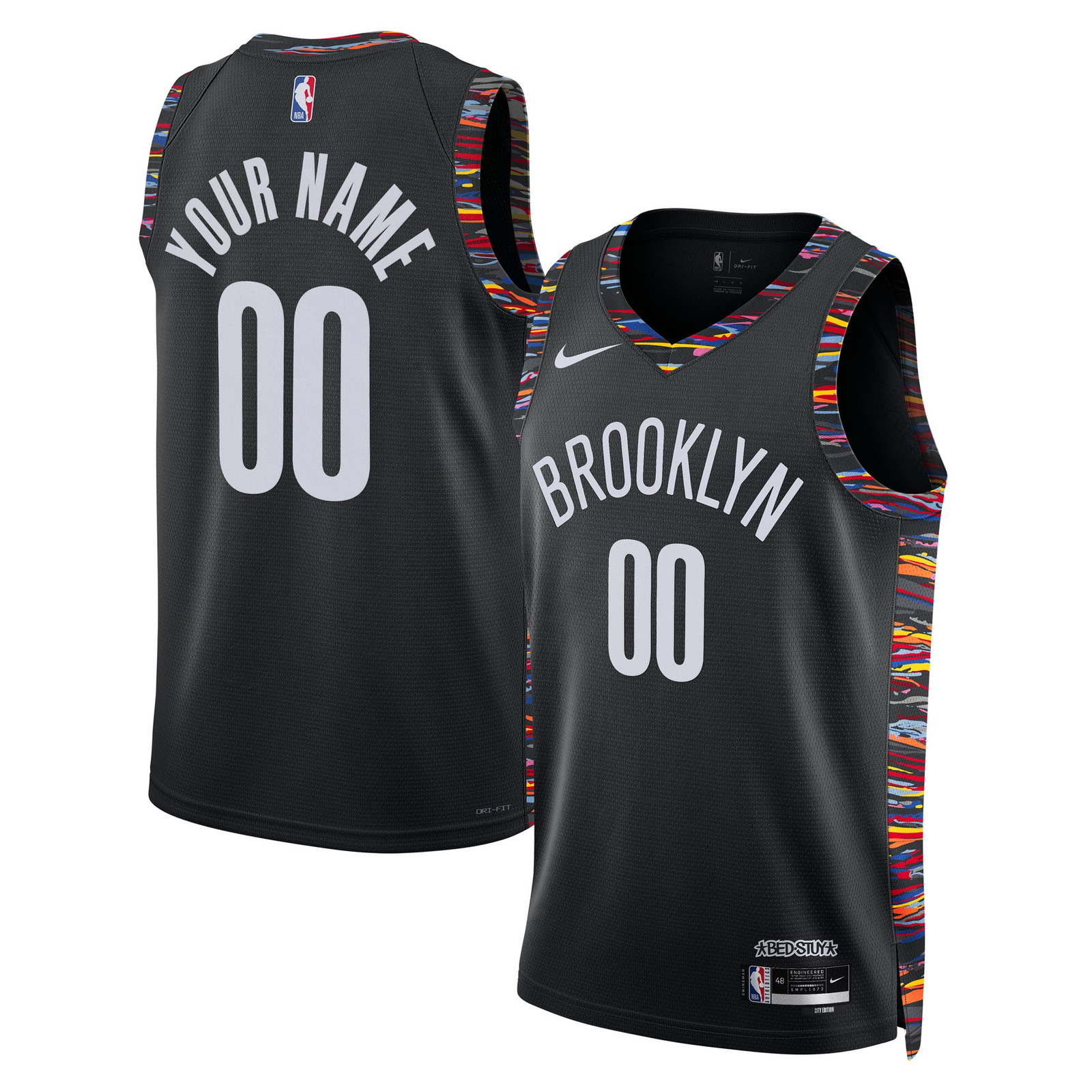 Brooklyn Nets Unisex 2025/26 City Edition Swingman Custom Jersey Black - front and back view