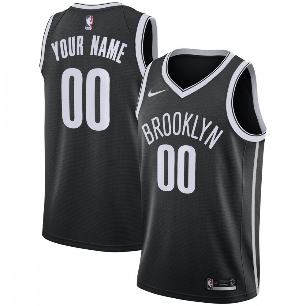 Brooklyn Nets Youth Swingman Custom Jersey Black Icon Edition - front view