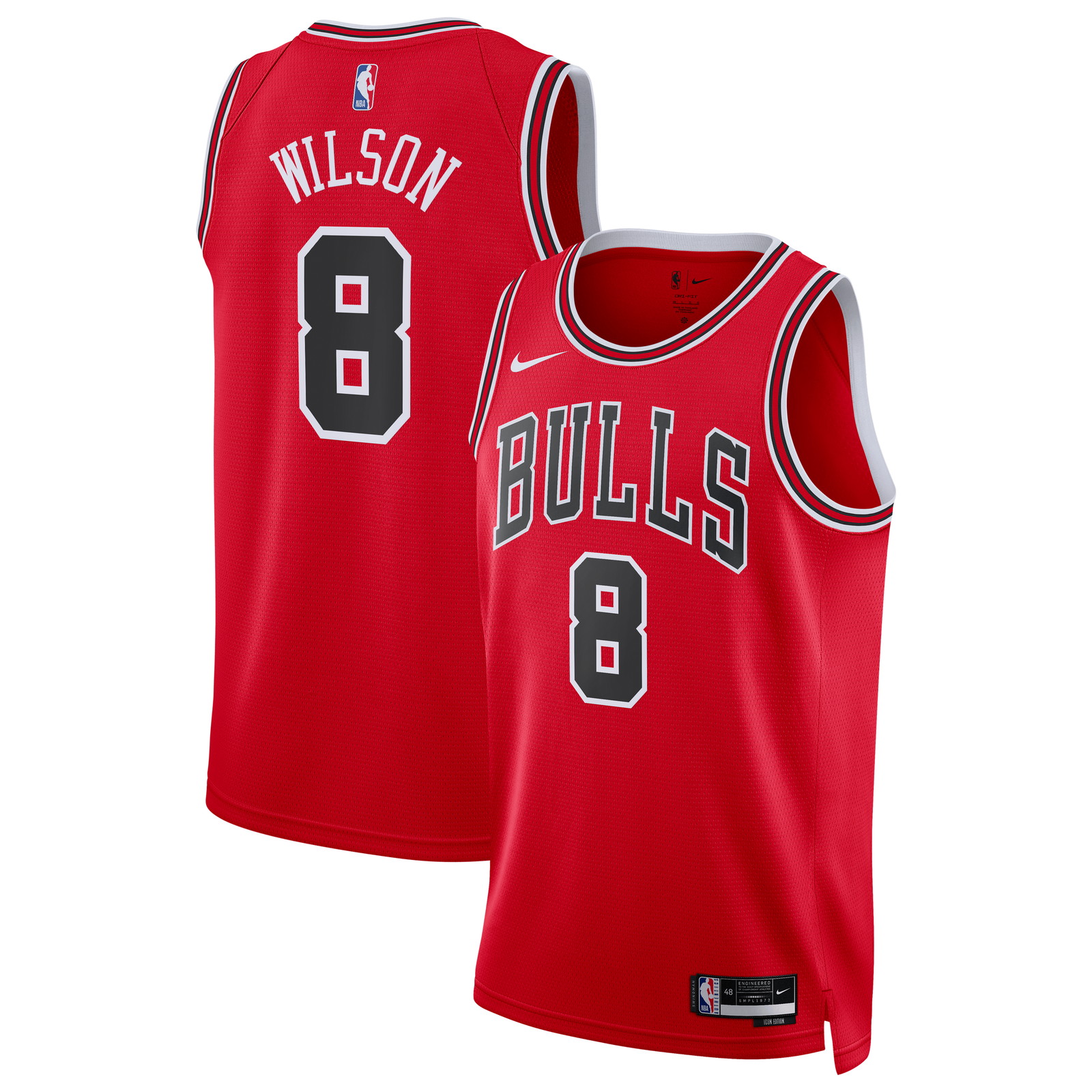 Caleb Wilson Chicago Bulls Youth Swingman Jersey Red Icon Edition - front and back view