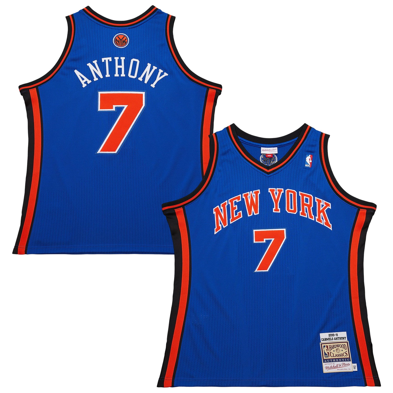 Carmelo Anthony New York Knicks 2010/11 Hardwood Classics Pro Cut Jersey Blue - front and back view